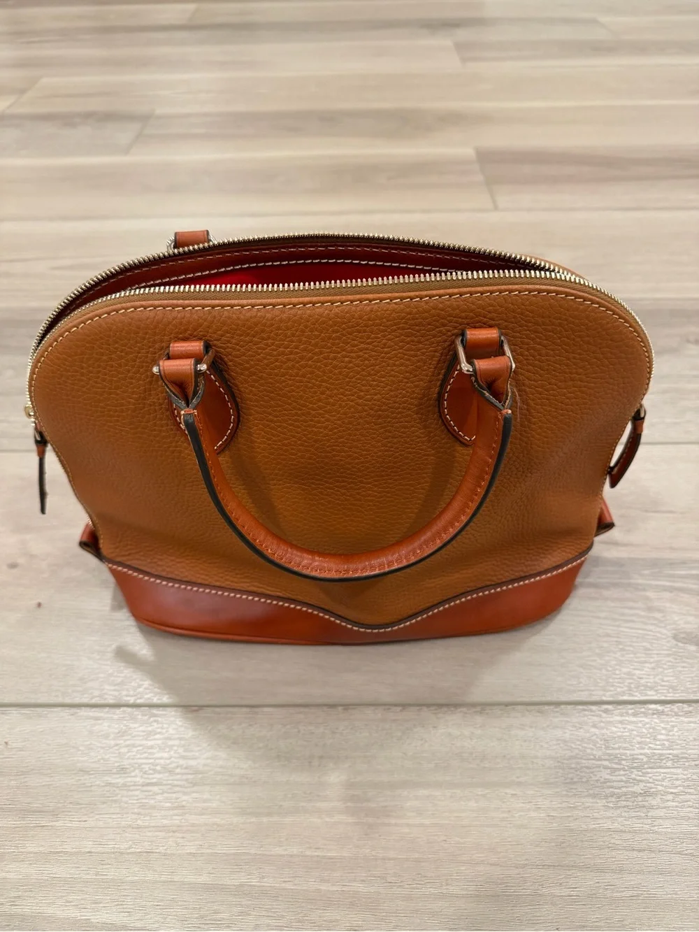 Dooney & Bourke Pebble Grain Small Zip Satchel In Caramel